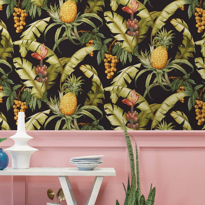NextWall Peel &amp; Stick Pineapple Floral Ebony Wallpaper image 5 of 5