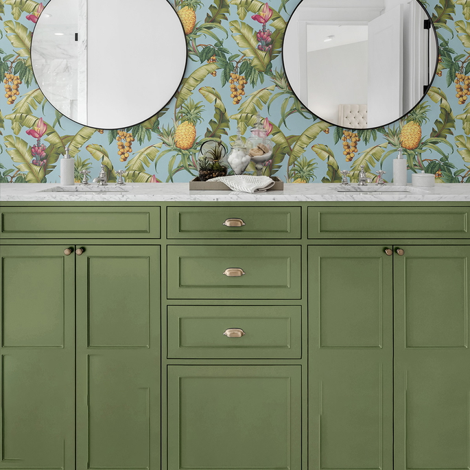 NextWall Peel &amp; Stick Pineapple Floral Sky Blue Wallpaper image 2 of 5