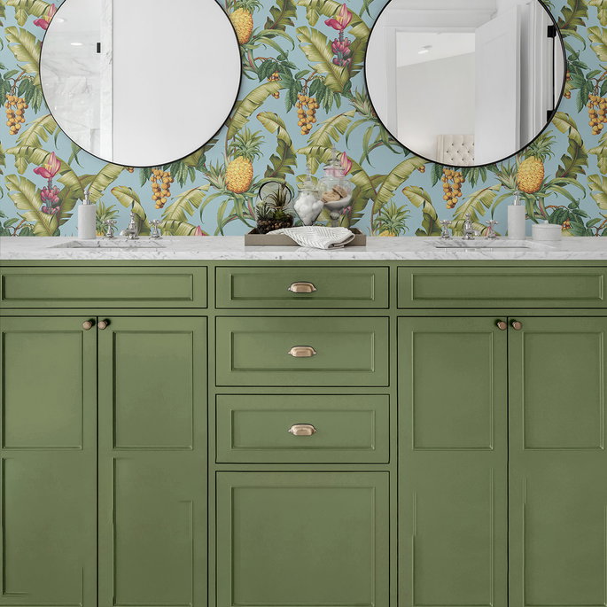 NextWall Peel &amp; Stick Pineapple Floral Sky Blue Wallpaper image 2 of 5
