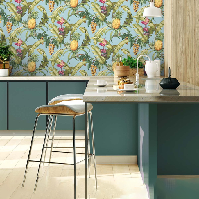 NextWall Peel &amp; Stick Pineapple Floral Sky Blue Wallpaper image 3 of 5