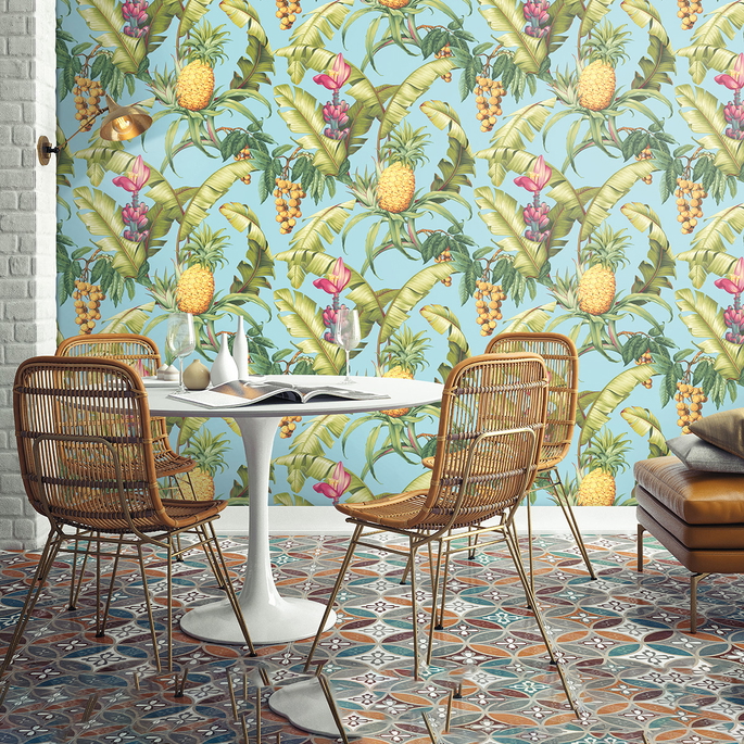 NextWall Peel &amp; Stick Pineapple Floral Sky Blue Wallpaper image 4 of 5