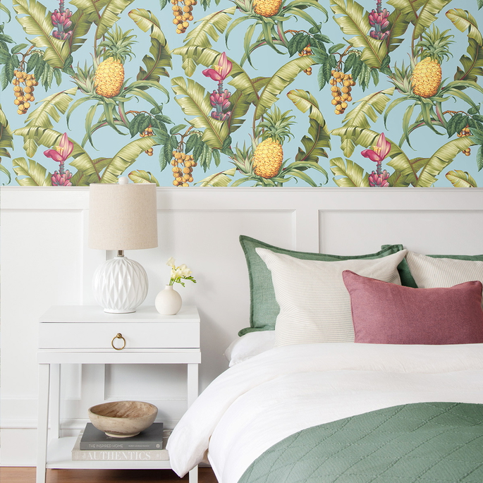 NextWall Peel &amp; Stick Pineapple Floral Sky Blue Wallpaper image 5 of 5