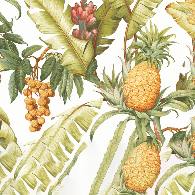 NextWall Peel &amp; Stick Pineapple Floral Off-White Wallpaper image 1 of 5