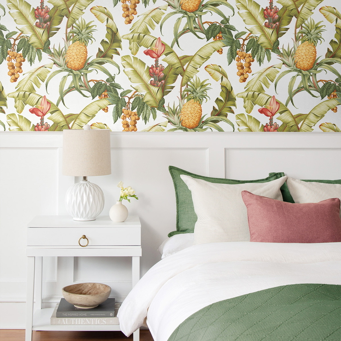 NextWall Peel &amp; Stick Pineapple Floral Off-White Wallpaper image 3 of 5