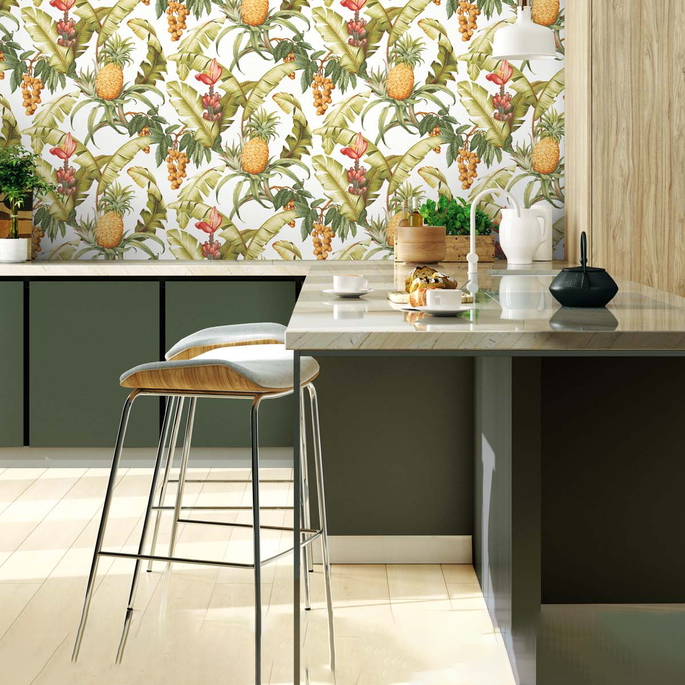 NextWall Peel &amp; Stick Pineapple Floral Off-White Wallpaper image 4 of 5