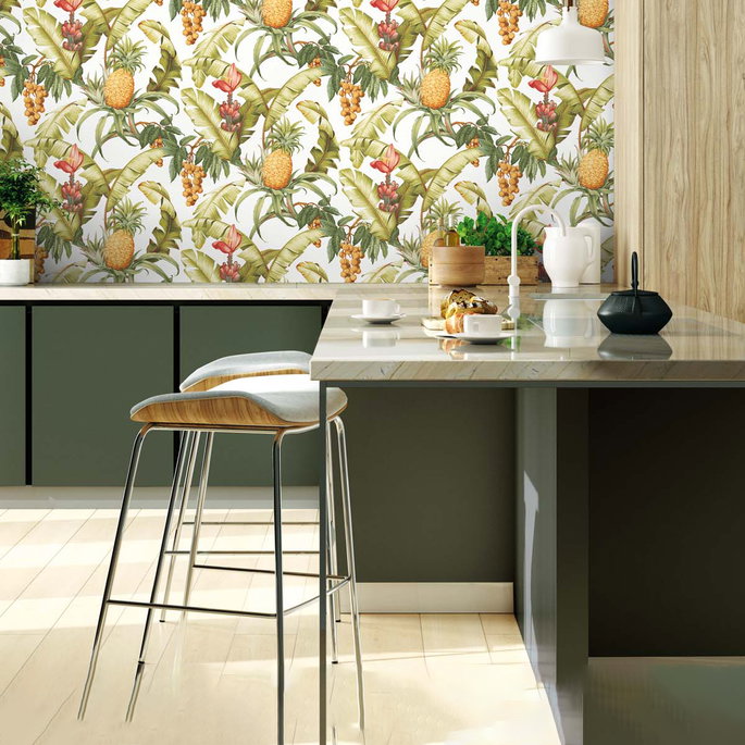 NextWall Peel &amp; Stick Pineapple Floral Off-White Wallpaper image 4 of 5