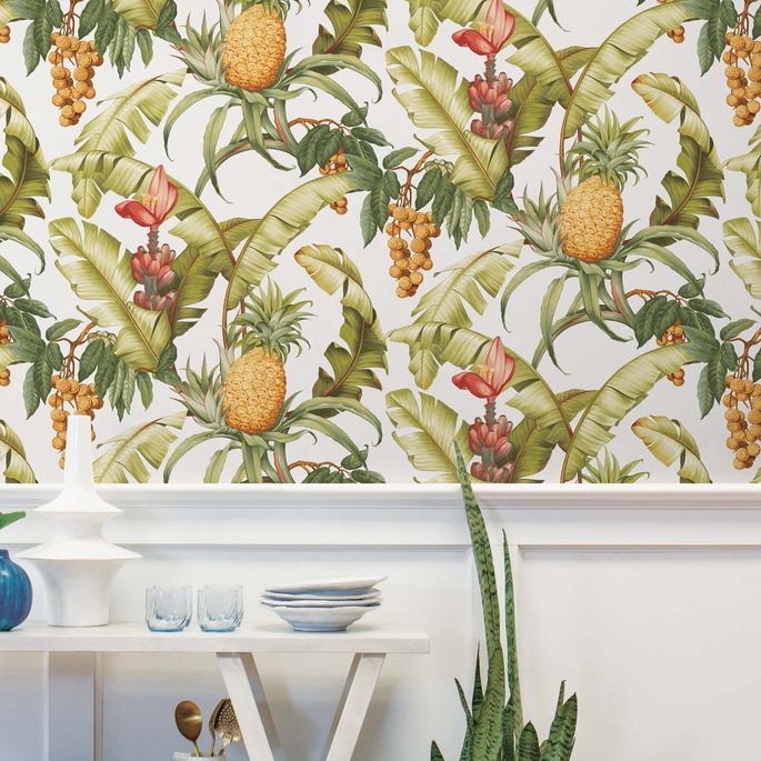 NextWall Peel &amp; Stick Pineapple Floral Off-White Wallpaper image 5 of 5