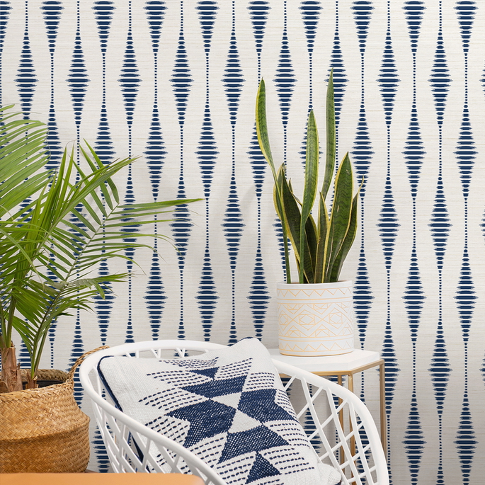 NextWall Peel &amp; Stick Striped Ikat Navy Blue &amp; Linen Wallpaper image 3 of 5