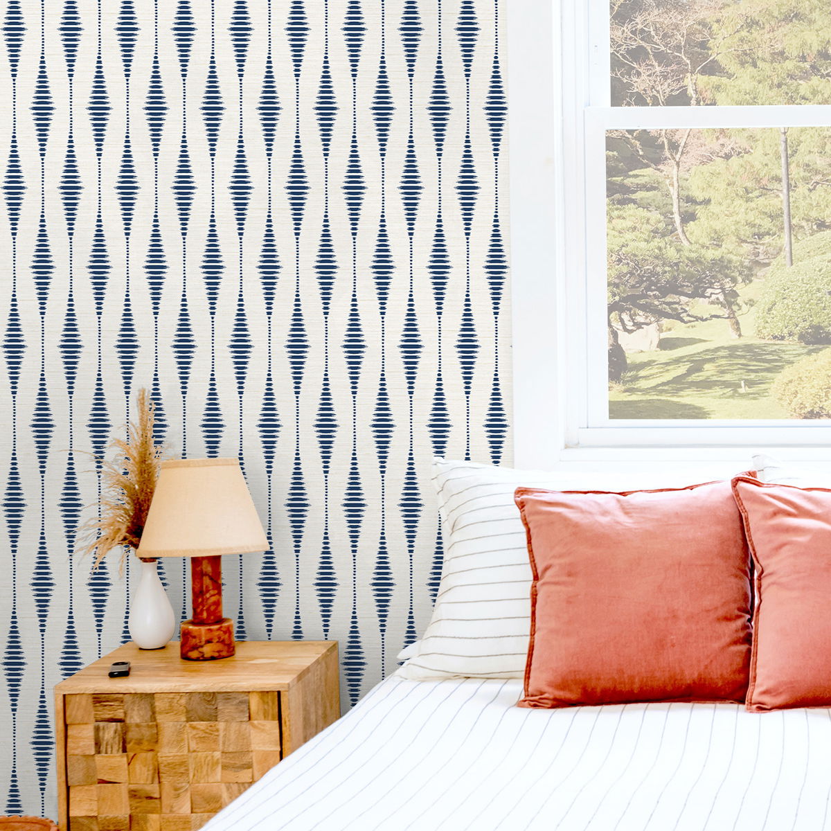 NextWall Peel & Stick Striped Ikat Navy Blue & Linen Wallpaper