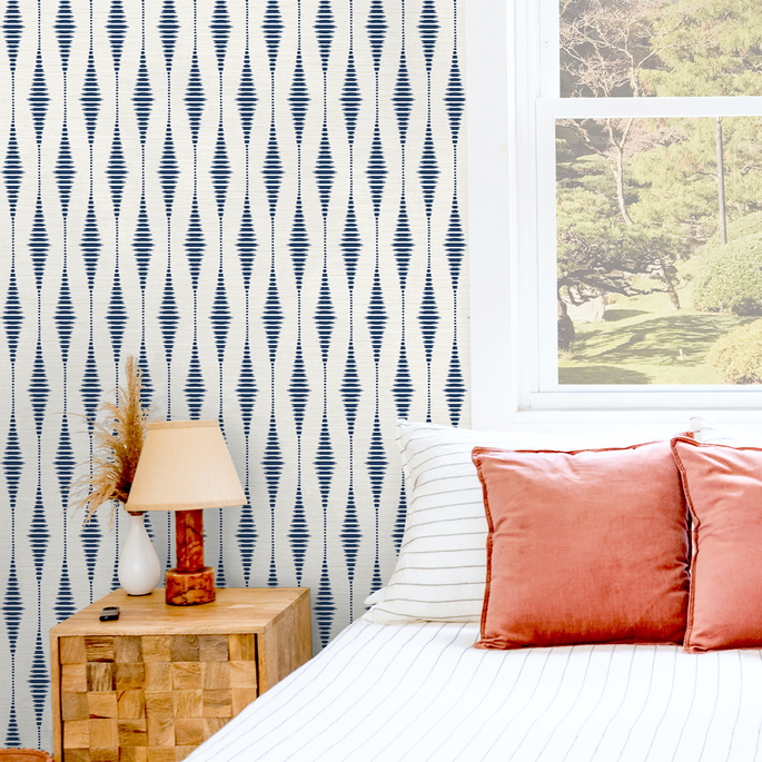 NextWall Peel &amp; Stick Striped Ikat Navy Blue &amp; Linen Wallpaper image 4 of 5