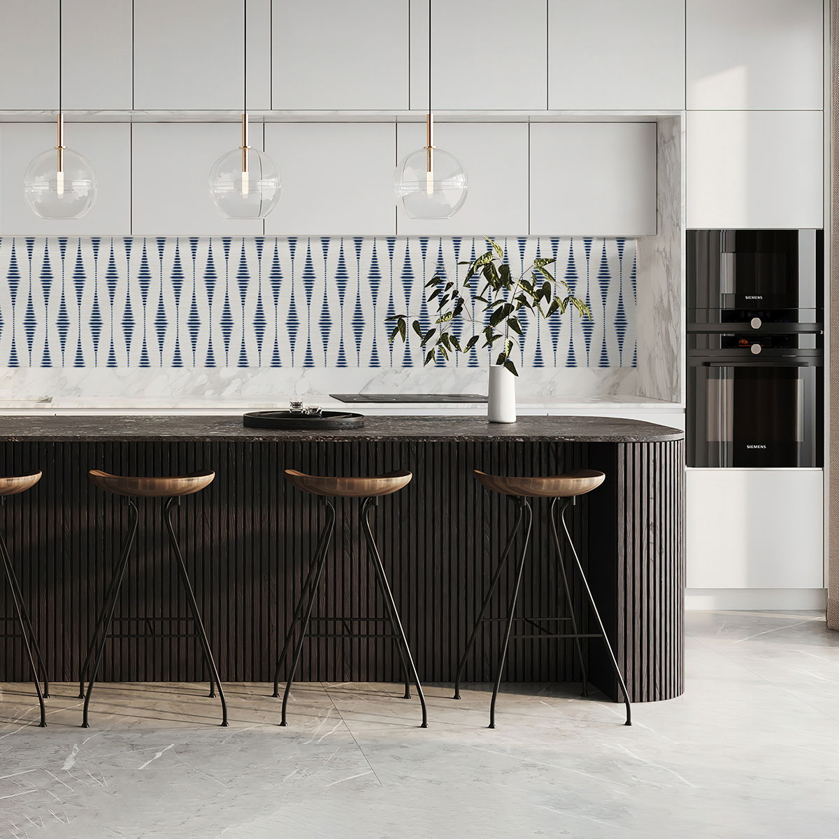 NextWall Peel & Stick Striped Ikat Navy Blue & Linen Wallpaper