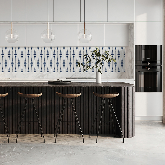 NextWall Peel &amp; Stick Striped Ikat Navy Blue &amp; Linen Wallpaper image 5 of 5