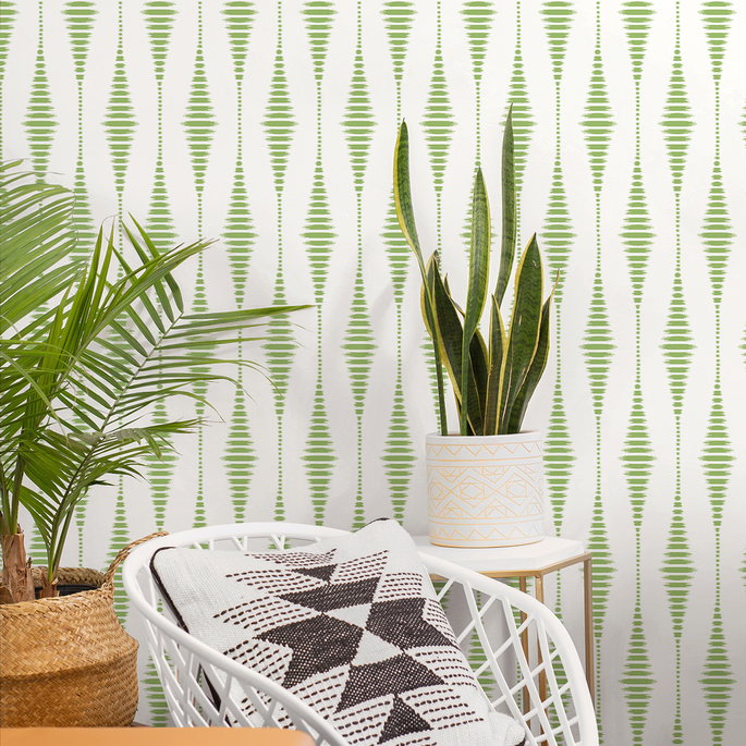 NextWall Peel &amp; Stick Striped Ikat Macaw Green Wallpaper image 4 of 5