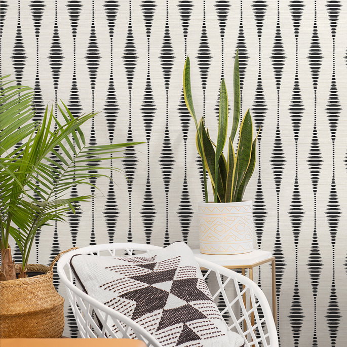 NextWall Peel &amp; Stick Striped Ikat Ebony &amp; Linen Wallpaper image 3 of 5