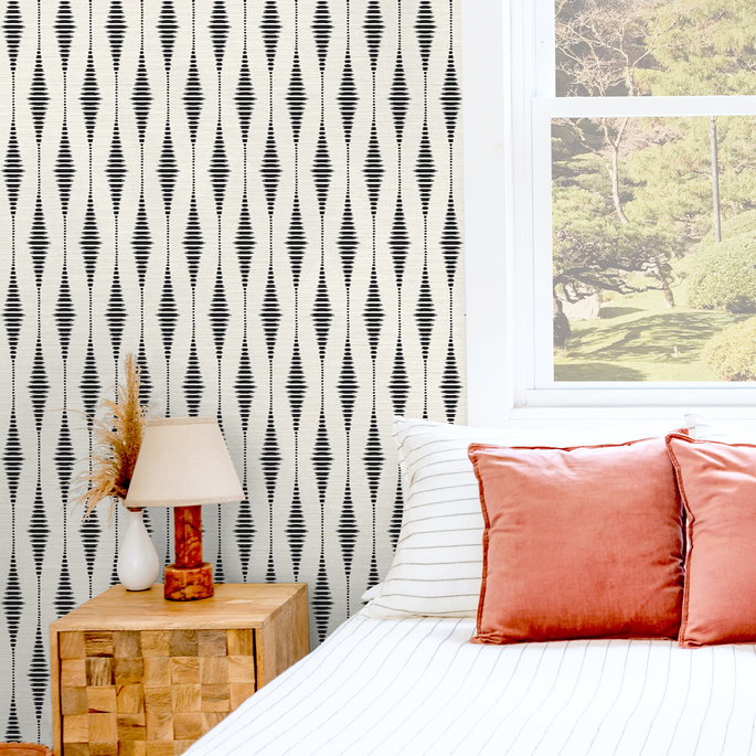 NextWall Peel &amp; Stick Striped Ikat Ebony &amp; Linen Wallpaper image 5 of 5