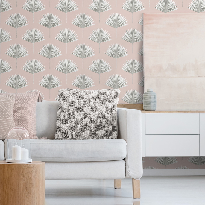 NextWall Peel &amp; Stick Tropical Fan Palm Pink Mist Wallpaper image 2 of 5