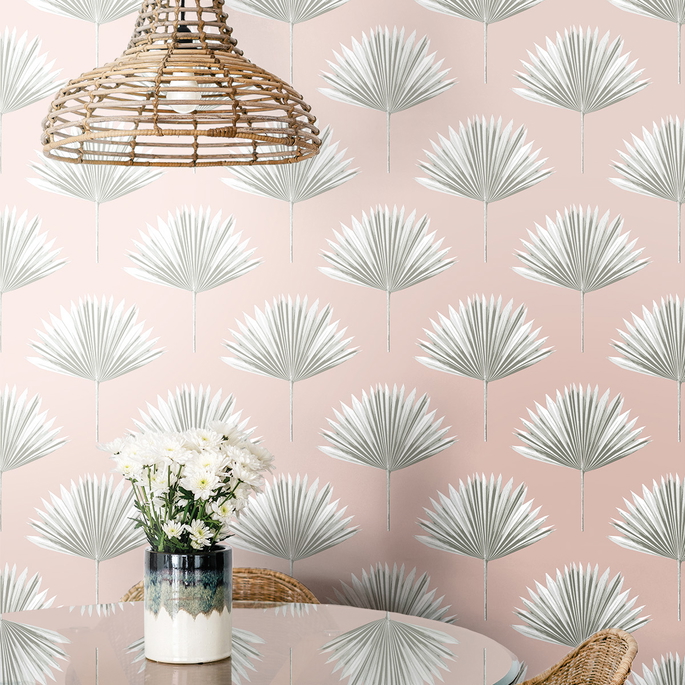 NextWall Peel &amp; Stick Tropical Fan Palm Pink Mist Wallpaper image 3 of 5