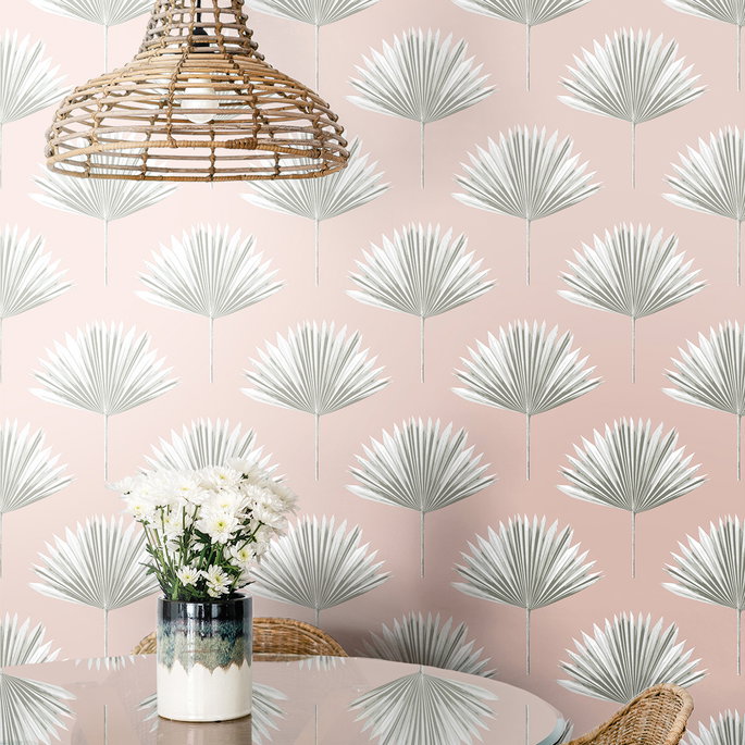 NextWall Peel &amp; Stick Tropical Fan Palm Pink Mist Wallpaper image 3 of 5