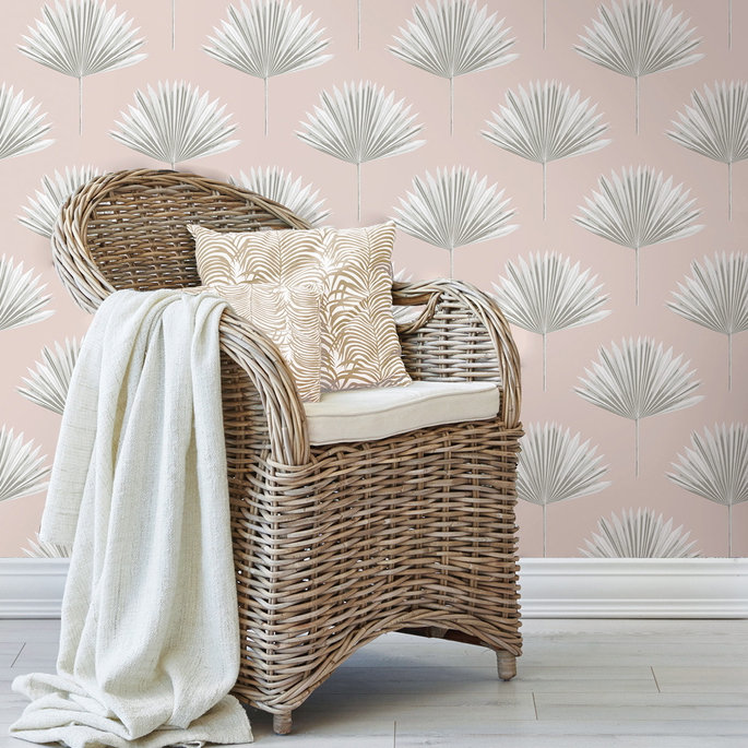 NextWall Peel &amp; Stick Tropical Fan Palm Pink Mist Wallpaper image 4 of 5