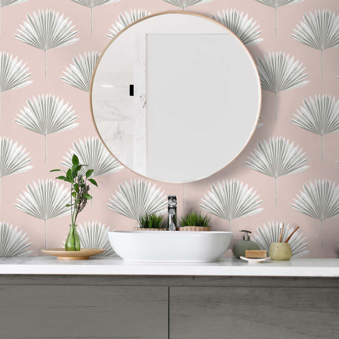 NextWall Peel &amp; Stick Tropical Fan Palm Pink Mist Wallpaper image 5 of 5
