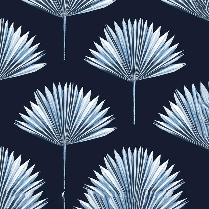 NextWall Peel &amp; Stick Tropical Fan Palm Navy Blue Wallpaper image 1 of 5