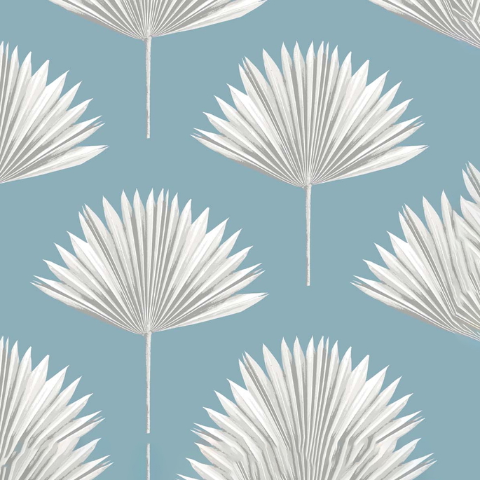 NextWall Peel &amp; Stick Tropical Fan Palm Blue Patina Wallpaper image 1 of 5