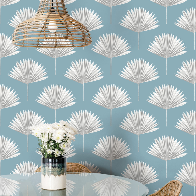 NextWall Peel &amp; Stick Tropical Fan Palm Blue Patina Wallpaper image 4 of 5