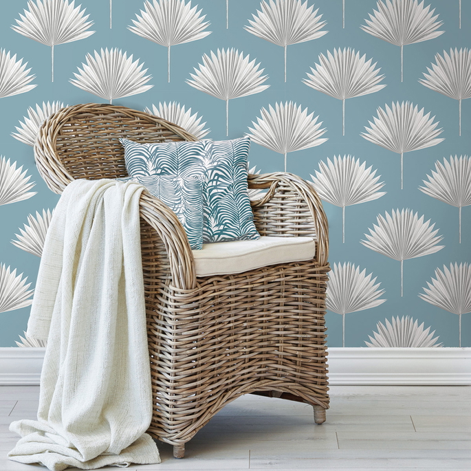 NextWall Peel &amp; Stick Tropical Fan Palm Blue Patina Wallpaper image 5 of 5