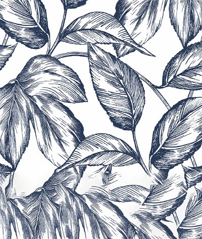 NextWall Peel & Stick Sketched Leaves Navy Blue Wallpaper