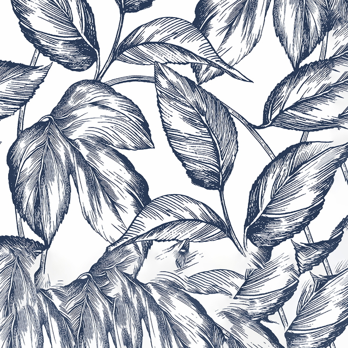 NextWall Peel &amp; Stick Sketched Leaves Navy Blue Wallpaper image 1 of 5