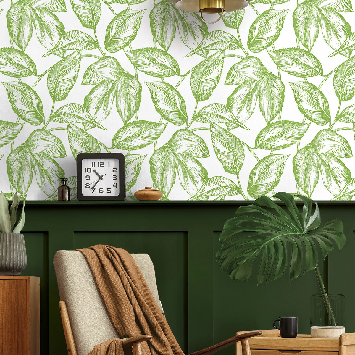 NextWall Peel & Stick Sketched Leaves Greenery Wallpaper