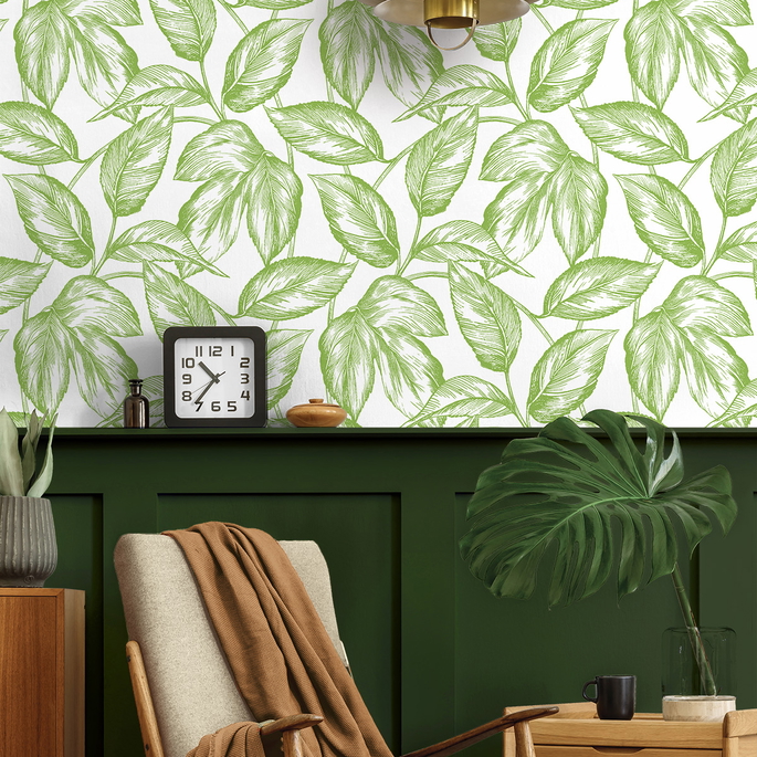 NextWall Peel &amp; Stick Sketched Leaves Greenery Wallpaper image 2 of 5
