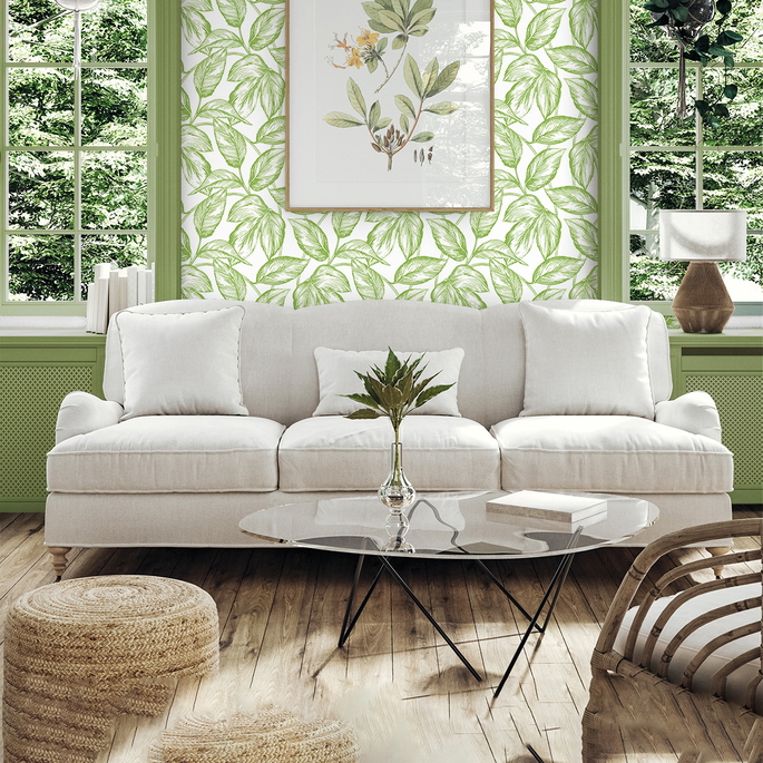 NextWall Peel &amp; Stick Sketched Leaves Greenery Wallpaper image 3 of 5
