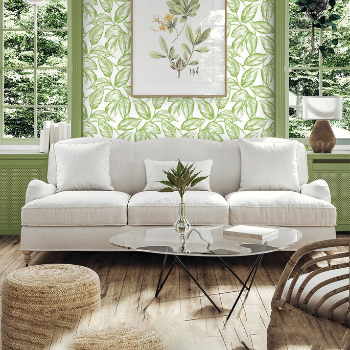 NextWall Peel &amp; Stick Sketched Leaves Greenery Wallpaper image 3 of 5
