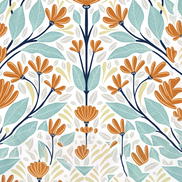 NextWall Peel & Stick Folk Floral Verdigris & Orange Wallpaper