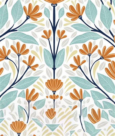NextWall Peel & Stick Folk Floral Verdigris & Orange Wallpaper