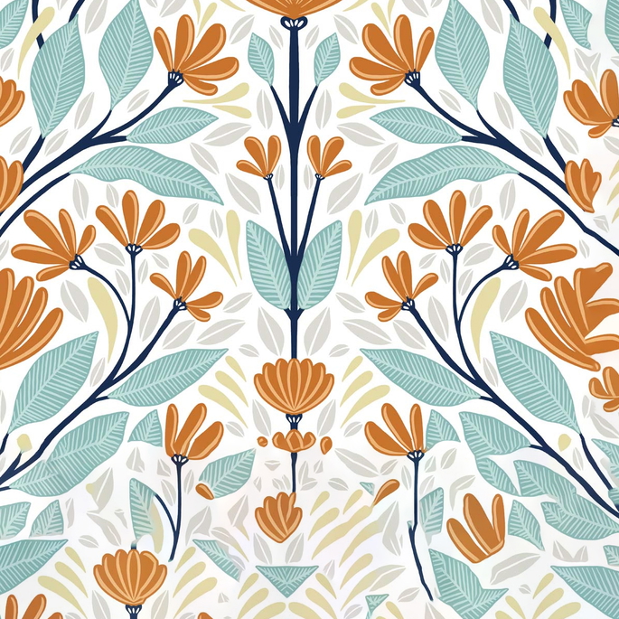 NextWall Peel &amp; Stick Folk Floral Verdigris &amp; Orange Wallpaper image 1 of 5