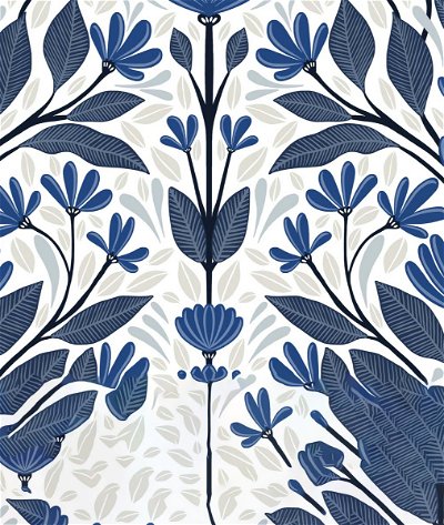 NextWall Peel & Stick Folk Floral Blue Sapphire & Pavestone Wallpaper