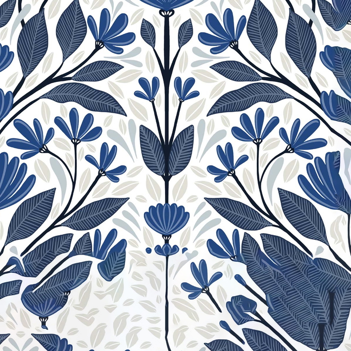 NextWall Peel &amp; Stick Folk Floral Blue Sapphire &amp; Pavestone Wallpaper image 1 of 5
