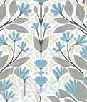 NextWall Peel & Stick Folk Floral Blue Patina & Wheat Wallpaper