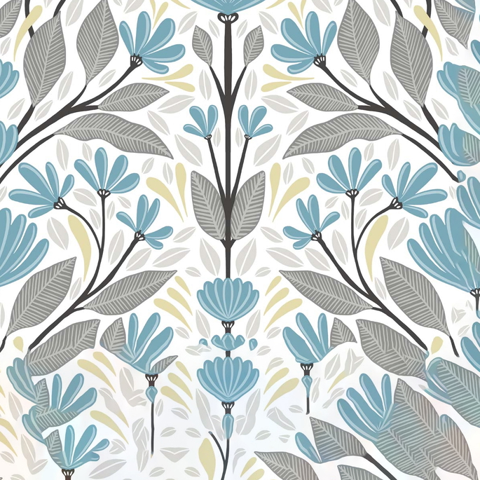 NextWall Peel &amp; Stick Folk Floral Blue Patina &amp; Wheat Wallpaper image 1 of 5