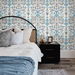 NextWall Peel &amp; Stick Folk Floral Blue Patina &amp; Wheat Wallpaper thumbnail image 2 of 5
