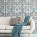 NextWall Peel &amp; Stick Folk Floral Blue Patina &amp; Wheat Wallpaper thumbnail image 3 of 5