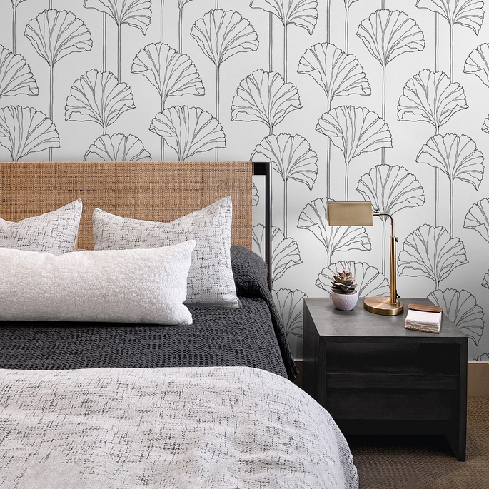 NextWall Peel &amp; Stick Gingko Leaf Ebony Wallpaper image 2 of 5
