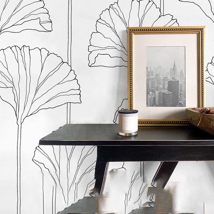 NextWall Peel &amp; Stick Gingko Leaf Ebony Wallpaper image 3 of 5