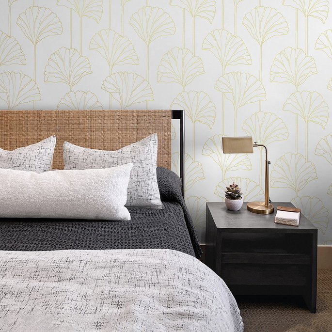 NextWall Peel &amp; Stick Gingko Leaf Metallic Gold Wallpaper image 2 of 5