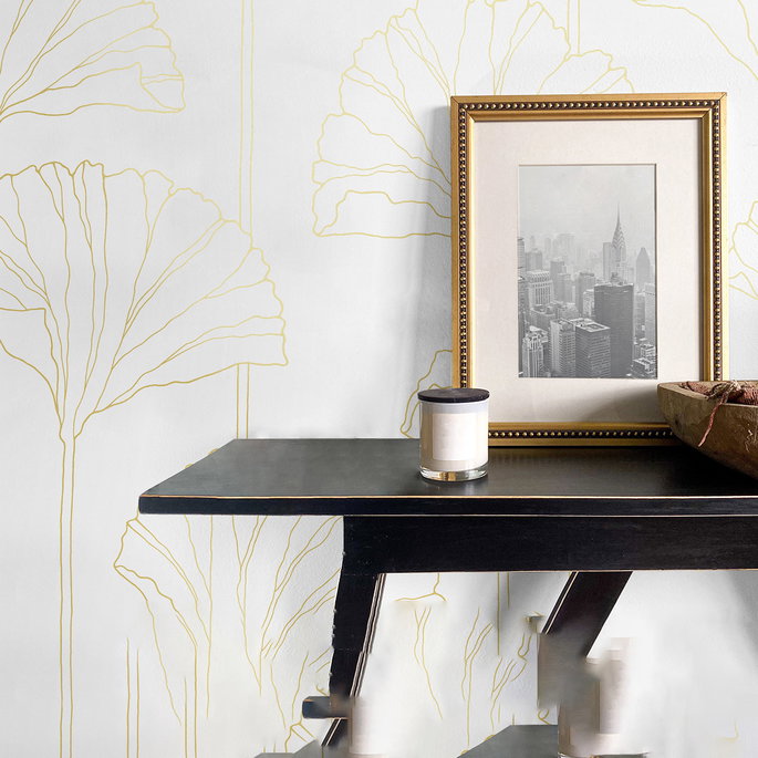 NextWall Peel &amp; Stick Gingko Leaf Metallic Gold Wallpaper image 3 of 5