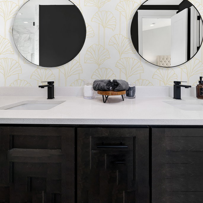 NextWall Peel &amp; Stick Gingko Leaf Metallic Gold Wallpaper image 4 of 5