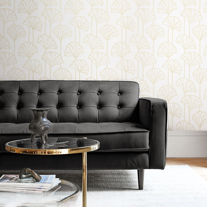 NextWall Peel &amp; Stick Gingko Leaf Metallic Gold Wallpaper image 5 of 5