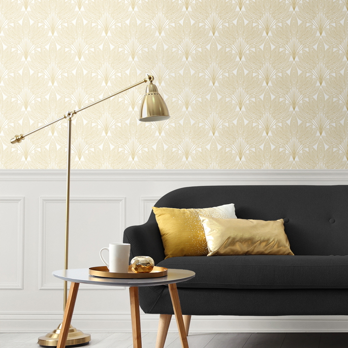 NextWall Peel &amp; Stick Peacock Leaves Metallic Gold Wallpaper image 2 of 5